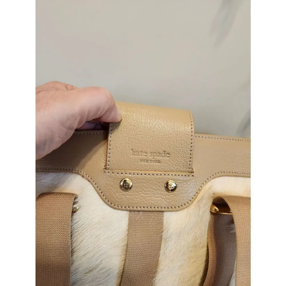 Kate Spade New York Faux Fur Shearling/Cream Leather Satchel Shoulder Bag $498